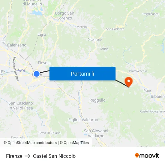 Firenze to Castel San Niccolò map