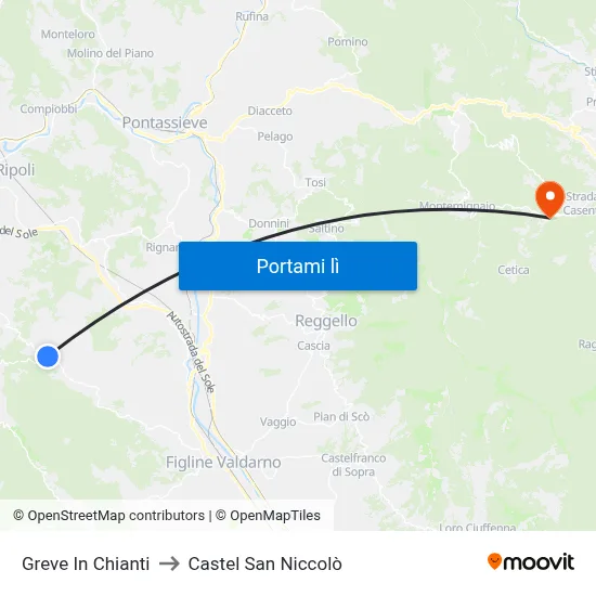 Greve In Chianti to Castel San Niccolò map