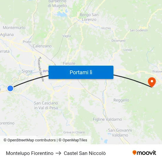 Montelupo Fiorentino to Castel San Niccolò map