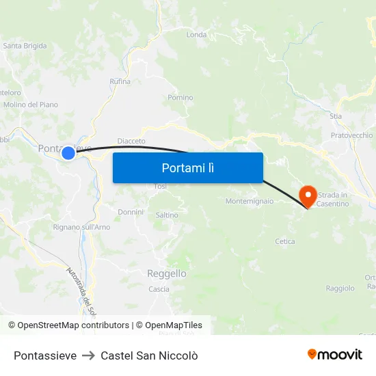 Pontassieve to Castel San Niccolò map