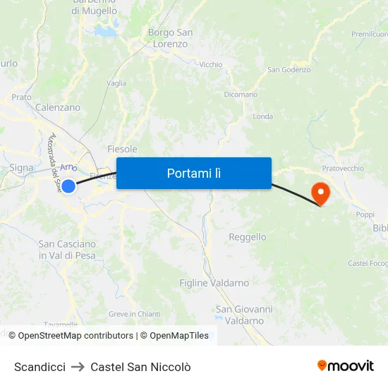 Scandicci to Castel San Niccolò map