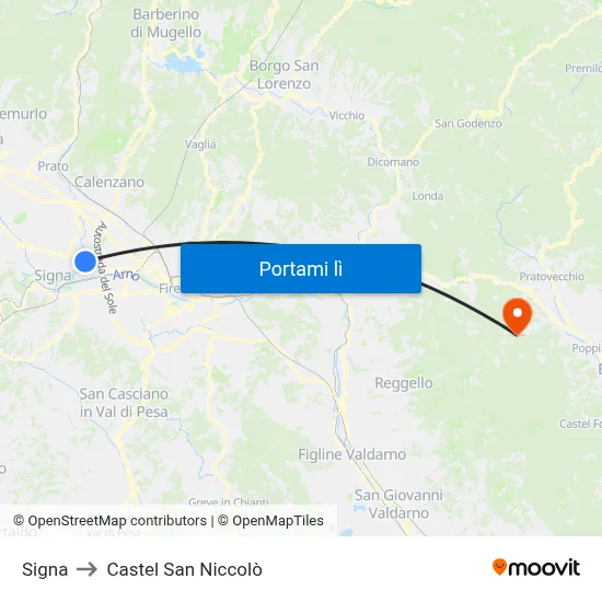 Signa to Castel San Niccolò map