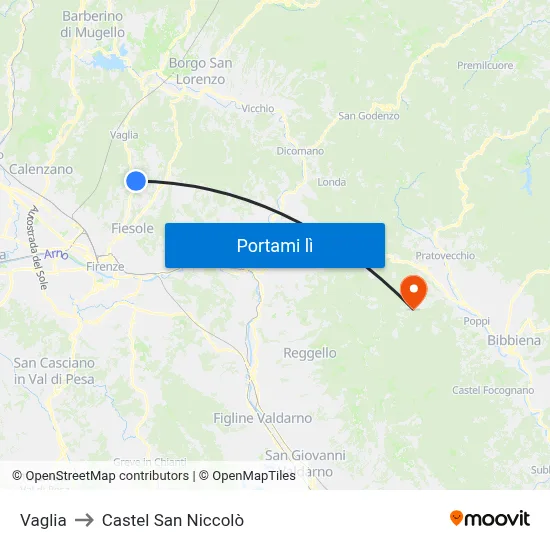 Vaglia to Castel San Niccolò map