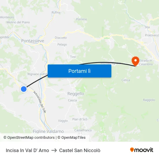 Incisa In Val D' Arno to Castel San Niccolò map