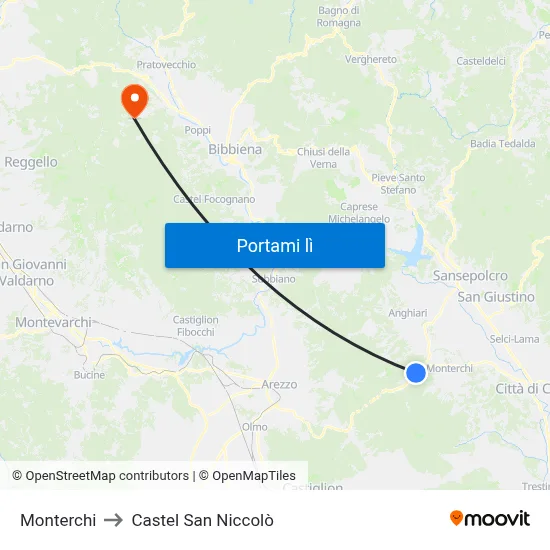 Monterchi to Castel San Niccolò map