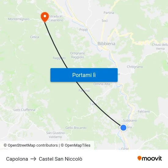 Capolona to Castel San Niccolò map