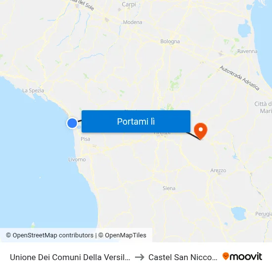 Unione Dei Comuni Della Versilia to Castel San Niccolò map