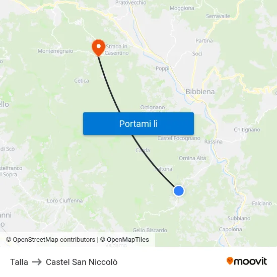 Talla to Castel San Niccolò map