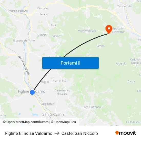 Figline E Incisa Valdarno to Castel San Niccolò map