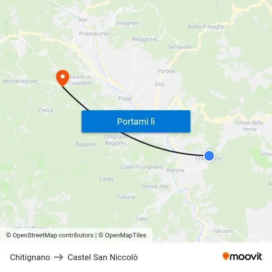 Chitignano to Castel San Niccolò map