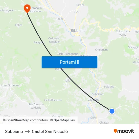 Subbiano to Castel San Niccolò map