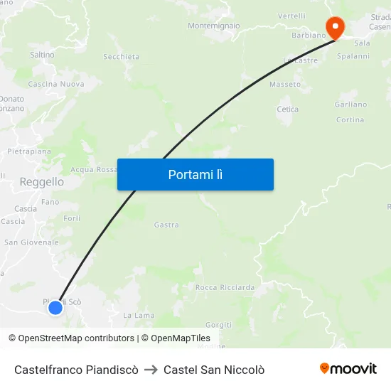 Castelfranco Piandiscò to Castel San Niccolò map