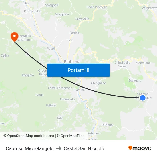 Caprese Michelangelo to Castel San Niccolò map