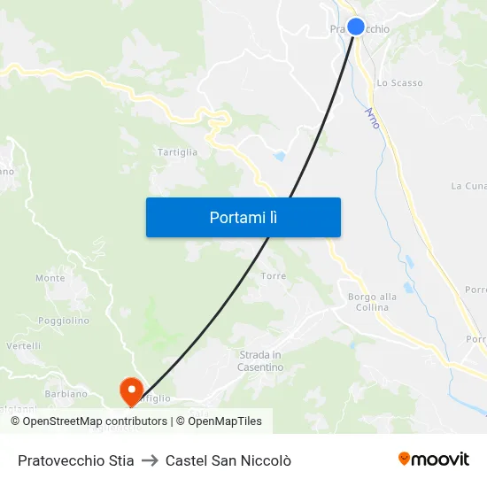 Pratovecchio Stia to Castel San Niccolò map