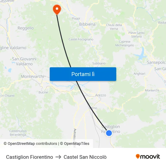 Castiglion Fiorentino to Castel San Niccolò map