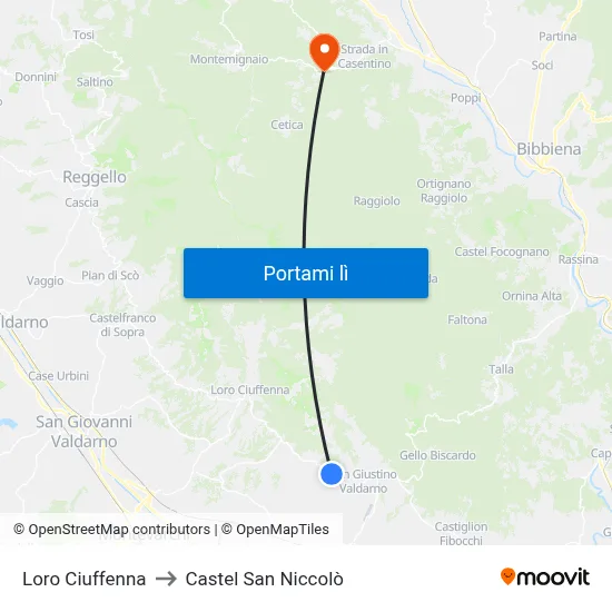 Loro Ciuffenna to Castel San Niccolò map