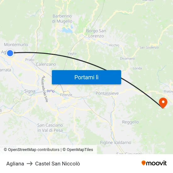 Agliana to Castel San Niccolò map
