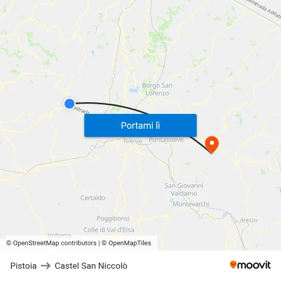 Pistoia to Castel San Niccolò map