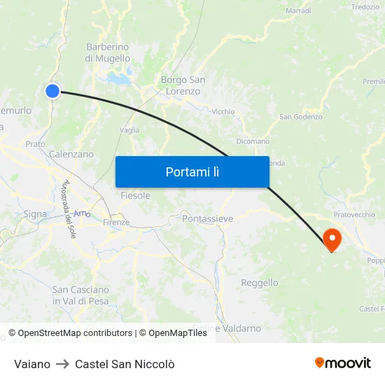 Vaiano to Castel San Niccolò map