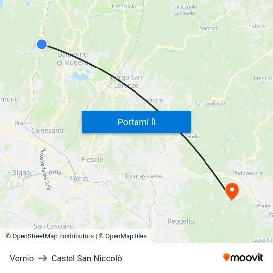 Vernio to Castel San Niccolò map