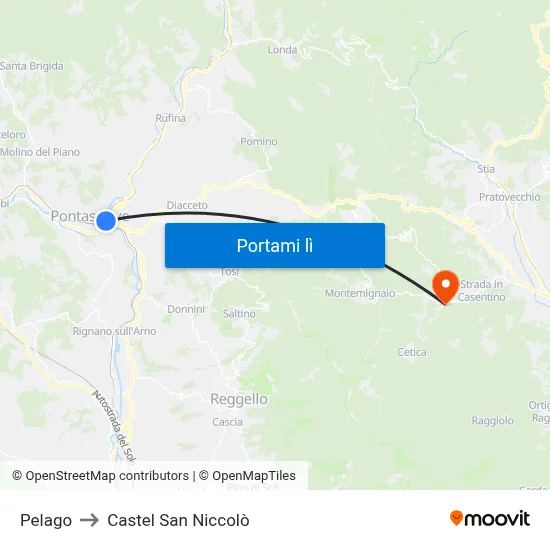Pelago to Castel San Niccolò map