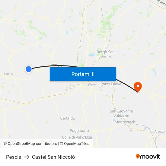 Pescia to Castel San Niccolò map