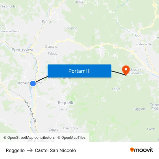 Reggello to Castel San Niccolò map