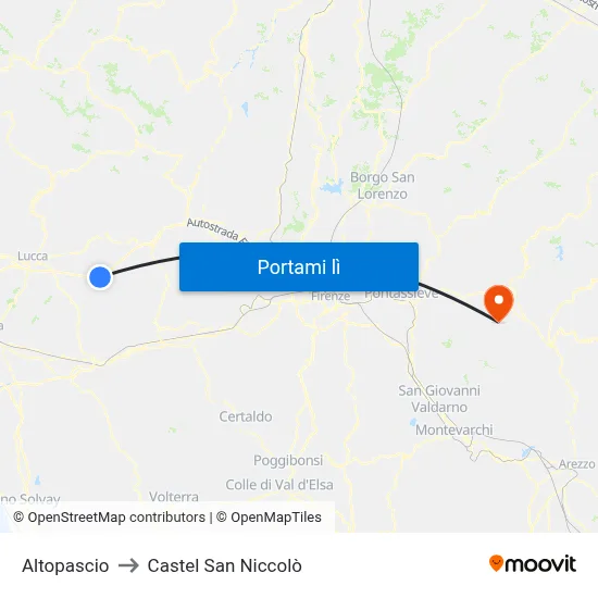 Altopascio to Castel San Niccolò map