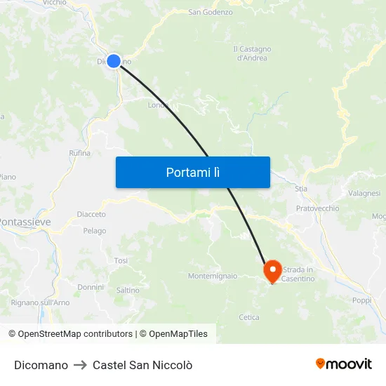 Dicomano to Castel San Niccolò map