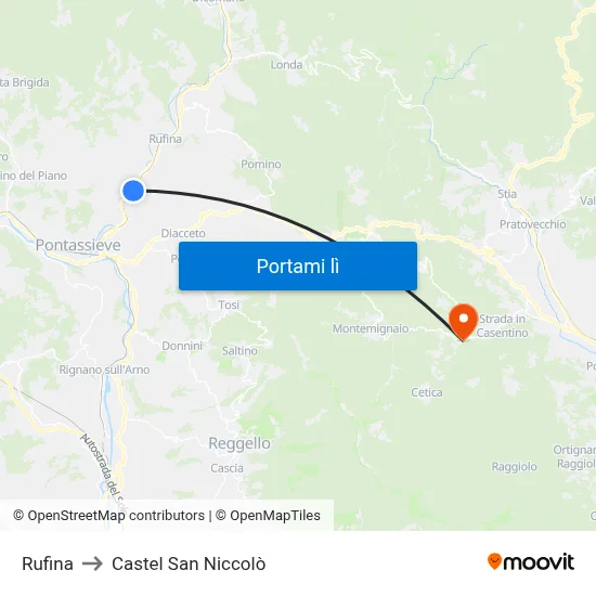 Rufina to Castel San Niccolò map