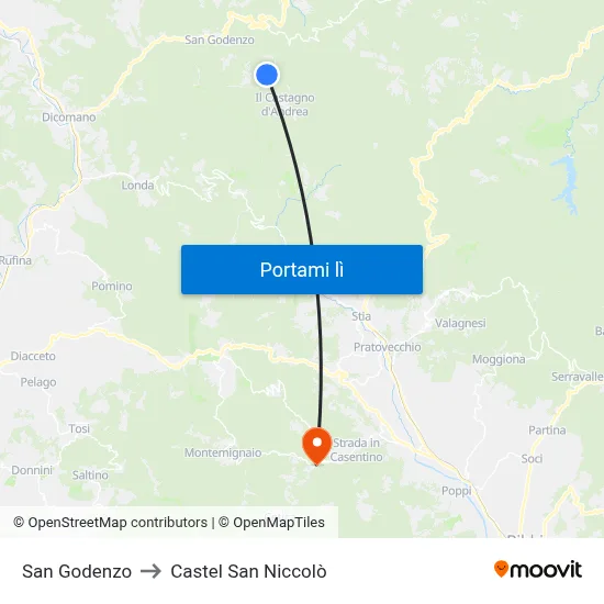 San Godenzo to Castel San Niccolò map