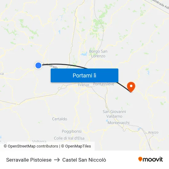 Serravalle Pistoiese to Castel San Niccolò map