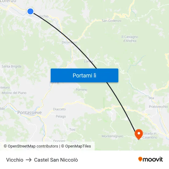 Vicchio to Castel San Niccolò map
