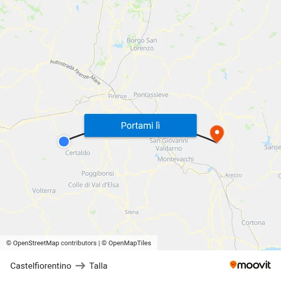 Castelfiorentino to Talla map