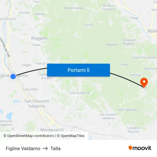 Figline Valdarno to Talla map