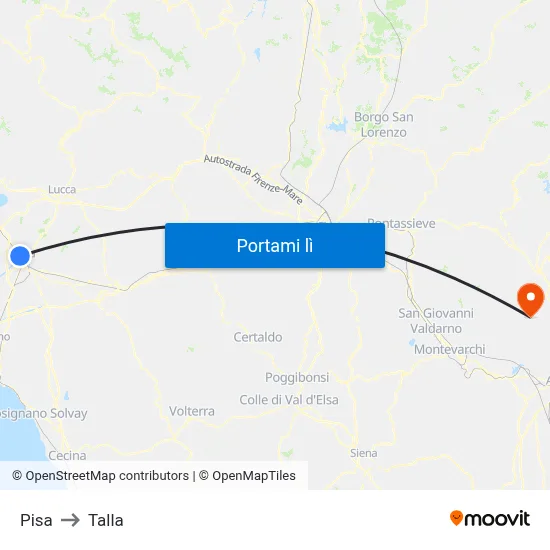 Pisa to Talla map