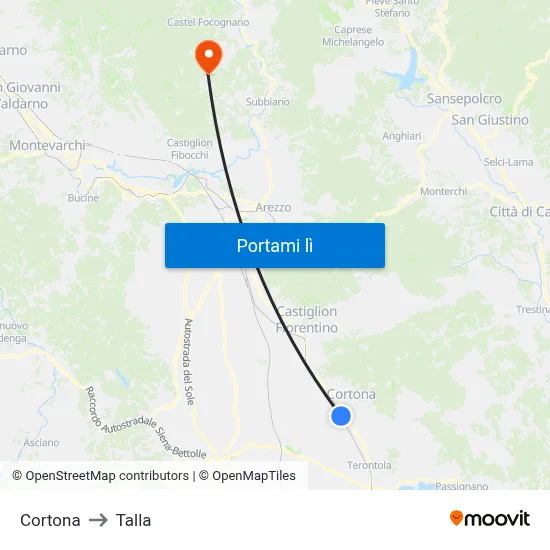 Cortona to Talla map