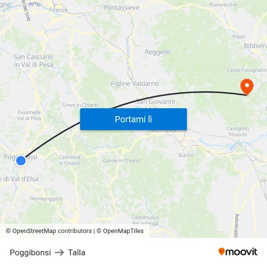 Poggibonsi to Talla map