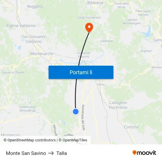Monte San Savino to Talla map