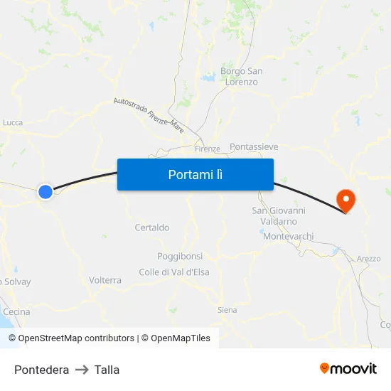 Pontedera to Talla map