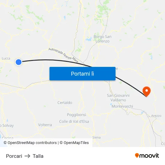 Porcari to Talla map