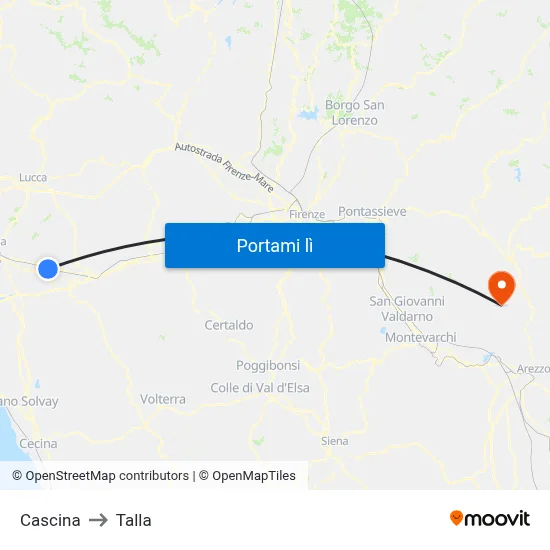Cascina to Talla map