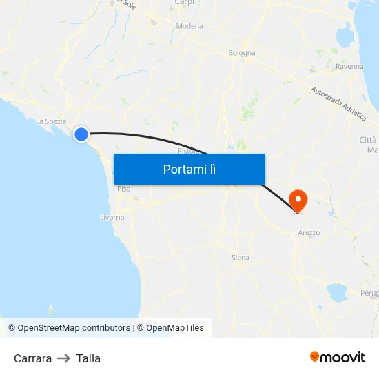 Carrara to Talla map