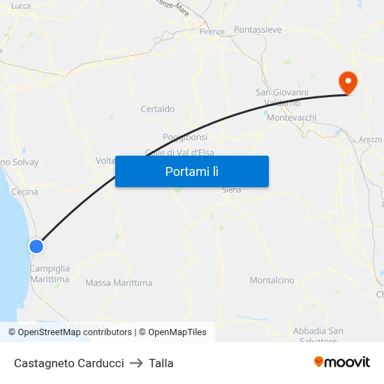Castagneto Carducci to Talla map