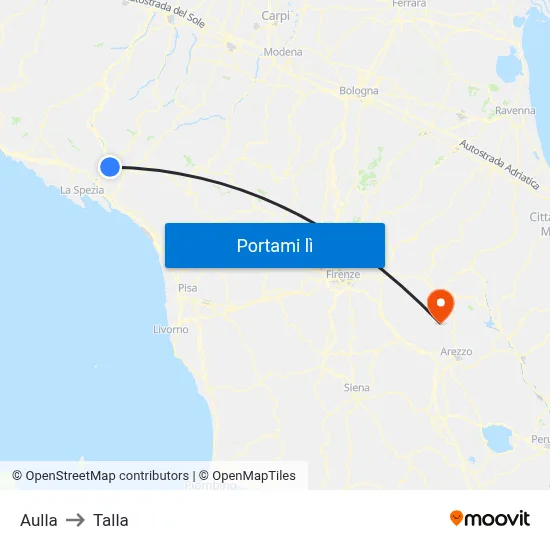 Aulla to Talla map