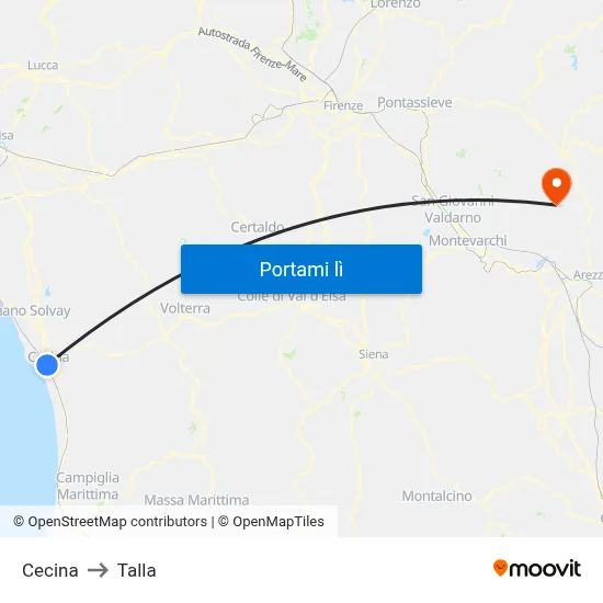 Cecina to Talla map