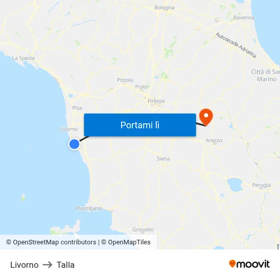 Livorno to Talla map