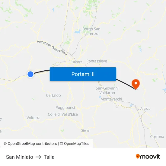 San Miniato to Talla map