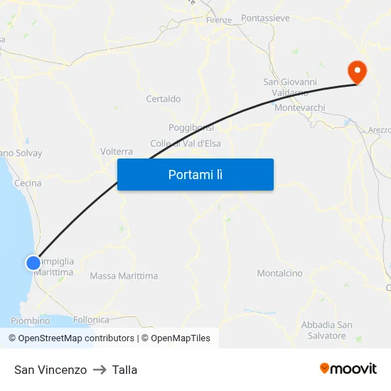 San Vincenzo to Talla map