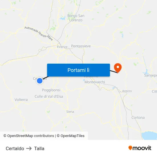 Certaldo to Talla map